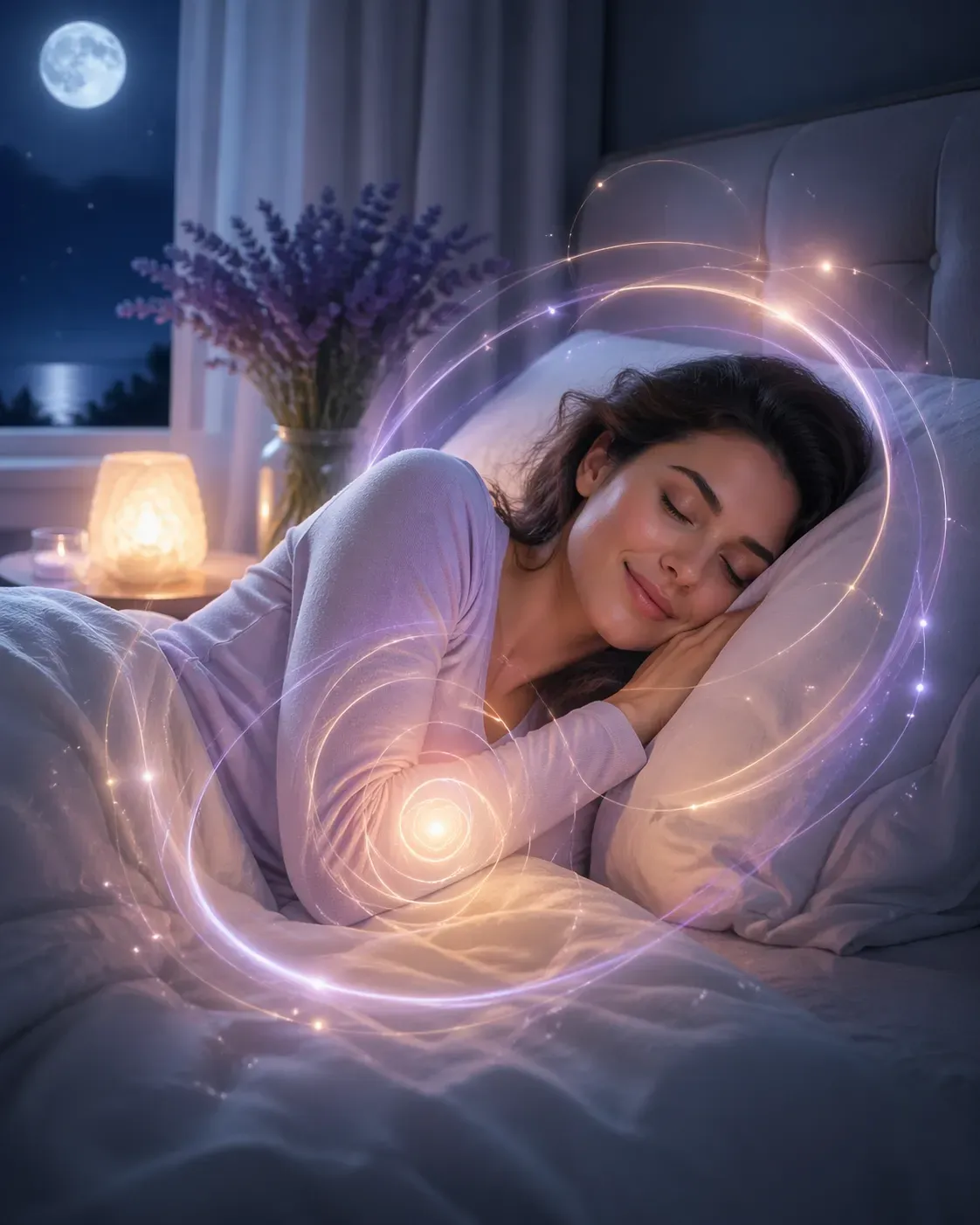 Een rustgevende afbeelding van diepe slaap, herstel en natuurlijke hormonale balans.