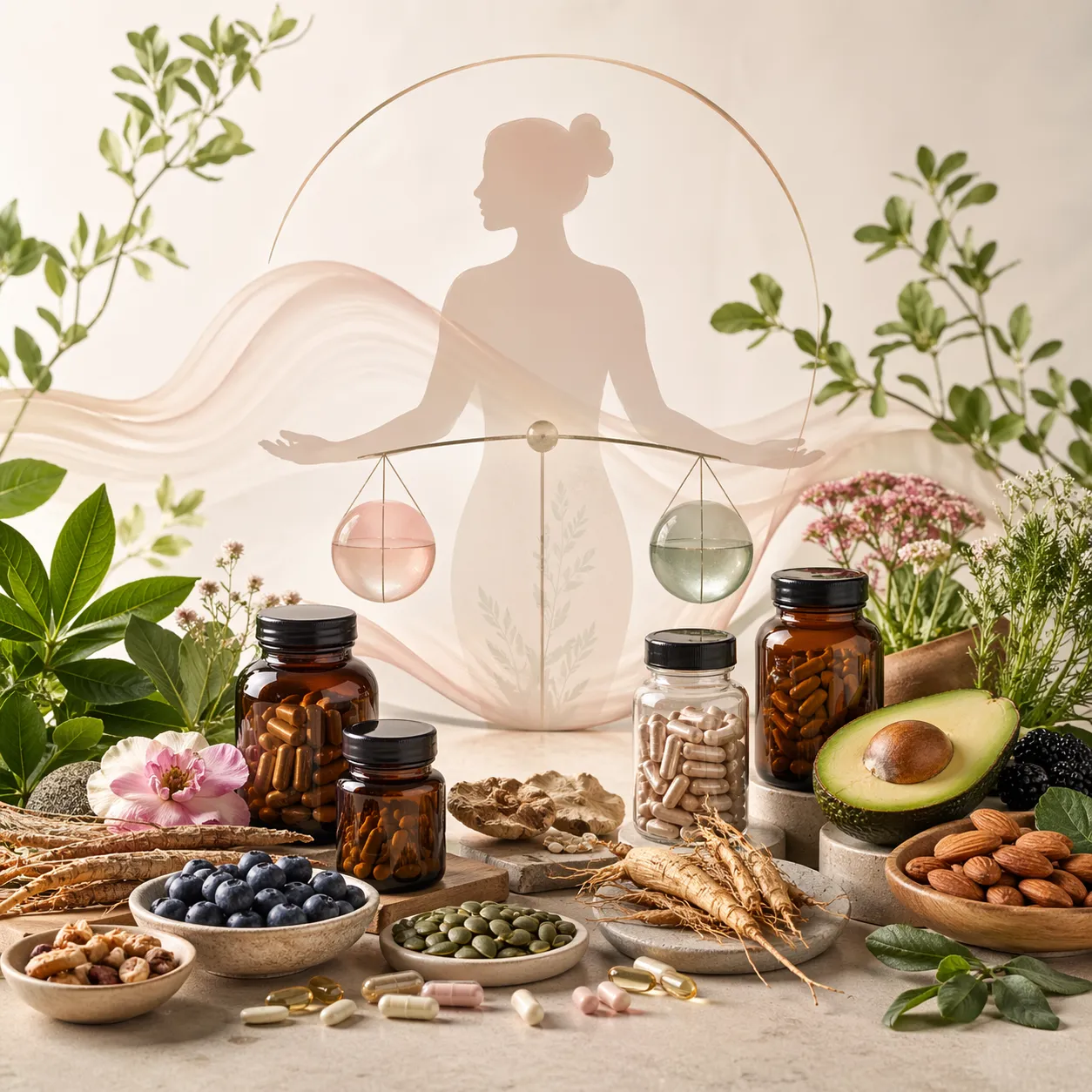 Natuurlijke supplementen en gezonde ingrediënten voor een gevoel van harmonie, energie en welzijn.